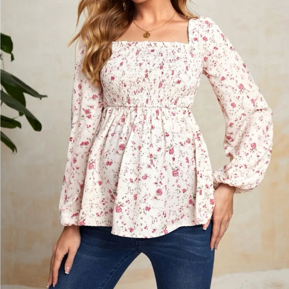 Lantern Sleeve Peplum Blouse